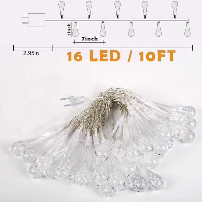 Party Propz New Year Lights for Decoration - 10 Ft, 16 Led Water Drop Lights for Home Decoration | Happy New Year LED Lights | Battery Powered Indoor Outdoor Lights | New Year Light Home Decoration