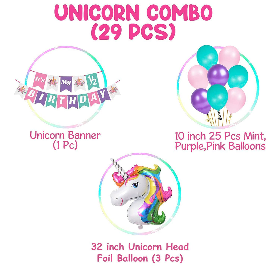 Party Propz Half Birthday Decorations For Baby Girl Combo - 29Pcs Items Set For 6 Months Birthday Decorations For Girl - 1/2 Birthday Decorations For Girls - Half Bday Unicorn Theme Decor