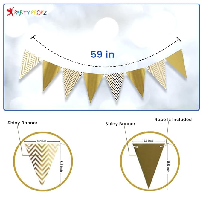Party Propz Happy Birthday Banner|Led String Lights For Decoration|Paper Flags Decoration|Birthday Decoration Items|Bunting Flag Decoration|Led String Light|Triangle Banner,Birthday Decor,Gold
