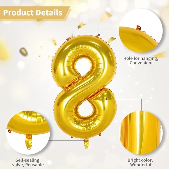 Party Propz Number 1 Foil Balloon - 32 Inch gold Foil Balloon for Birthday Decoration items | Anniversary Decoration items | Balloon Decoration | Number Balloons for Party | 1 Number Foil Balloon Big