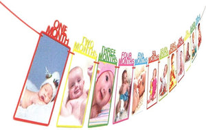 Party Propz 12 Months Photo Banner For Birthday - Bunting For 1st Birthday Decoration Items For Kids | 12 Months Baby Photo Frames | 1 To 12 Months Photo Banner Boy | 1 To 12 Months Photo Banner Girl