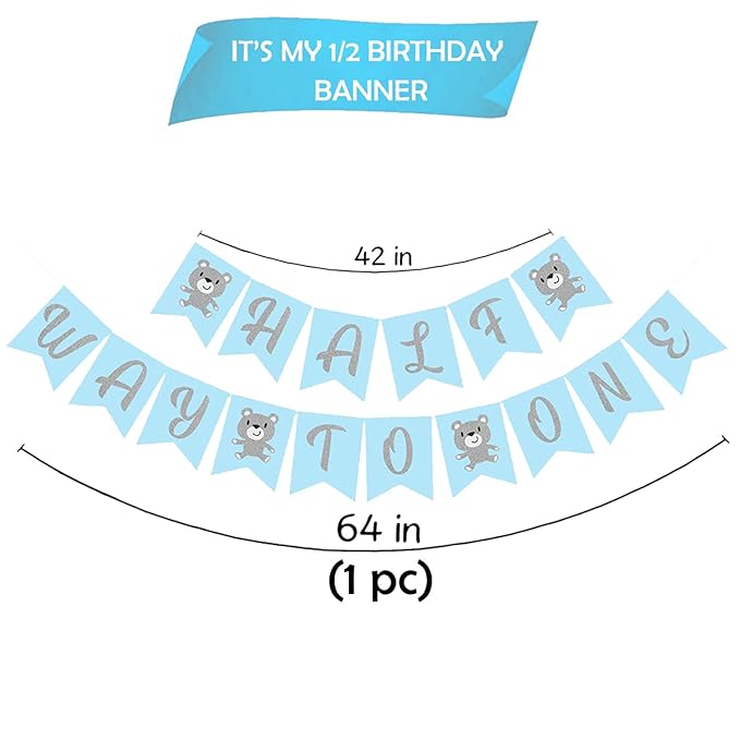 Party Propz 1/2 Birthday Decorations for Boys - Set of 1 Pcs 6 Month Birthday Decorations for Boy | It's My Half Birthday Decoration | Half Way To One Baby Boy Decoration | Half Way To One Banner(cardstock)