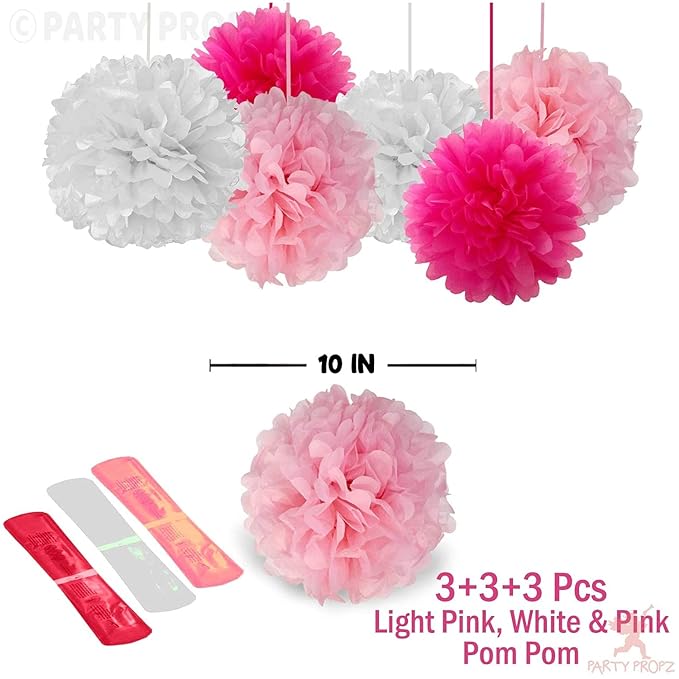 Party Propz Paper Pom Pom for Decoration -Set of 9 Pcs Paper Pompoms for Decoration | Paper Pom Pom White | Paper Pom Pom for Birthday Decoration | Paper Decoration Items for Wall, Birthday Decoration Items