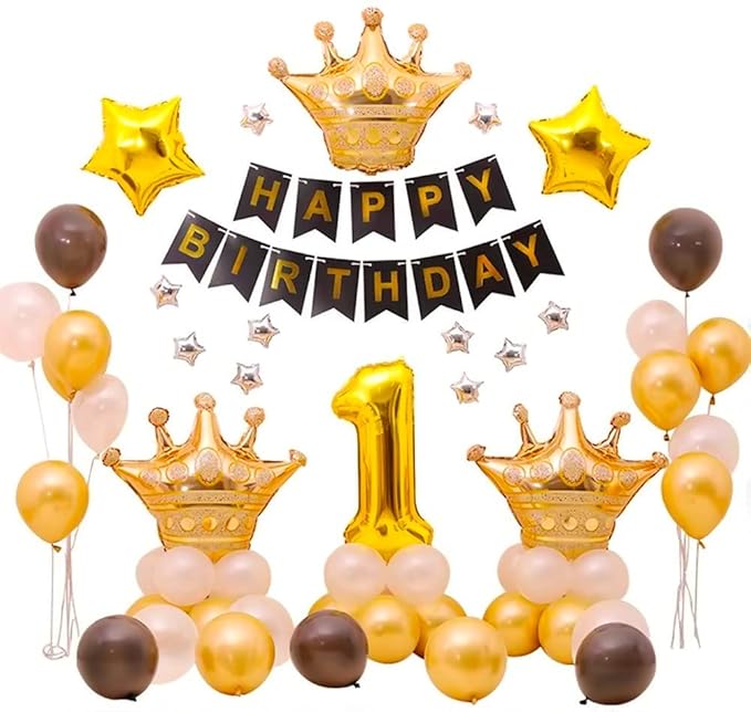 Party Propz 1st Birthday Decoration for Baby Happy Birthday Foil Balloon, Metallic Balloons Combo 60Pcs for Boys Birthday Supplies