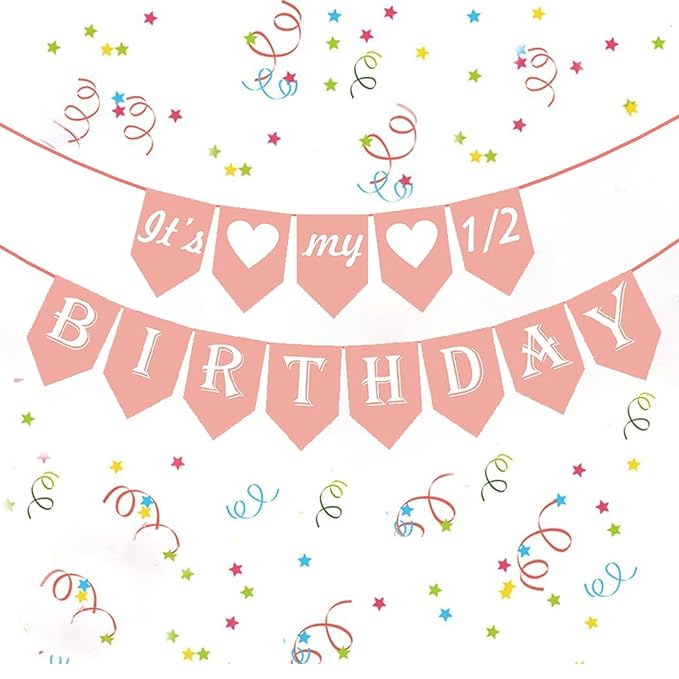 Party Propz Its My Half Birthday Banner - Pack Of 1 | 1/2 Birthday Decorations For Girls, Boys | Rose Gold Happy Birthday Banner(Cardstock) | Its My Half Banner For Baby | Birthday Decoration Item For Baby