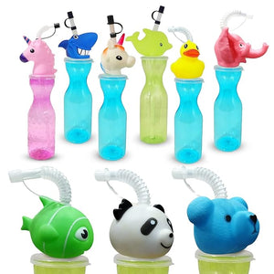 Party Propz Birthday Return Gifts for Kids -Set of 5pcs sippers for kids return gift | Animal Shape Straw Sipper Bottle for Kids | Kids Return Gifts for Birthday | Straw Bottle for Kids Multicolor