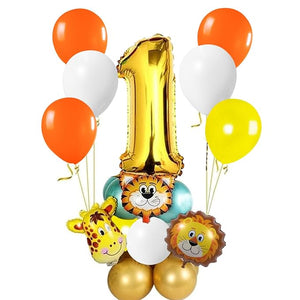 Party Propz 1st Birthday Decoration Items - 19 Pcs, First Birthday Decorations Boys Girls | Foil Balloons for Birthday Decoration | Jungle Theme Birthday Decoration | Animal Balloons for Happy Bday