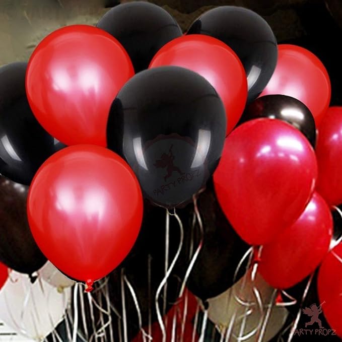 Party Propz Balloons For Decoration - 100 Pieces Red And Black Balloons For Decoration / Ballons For Birthday Decorations / Balloon Birthday Decoration / Metallic Balloons For Decoration, Red
