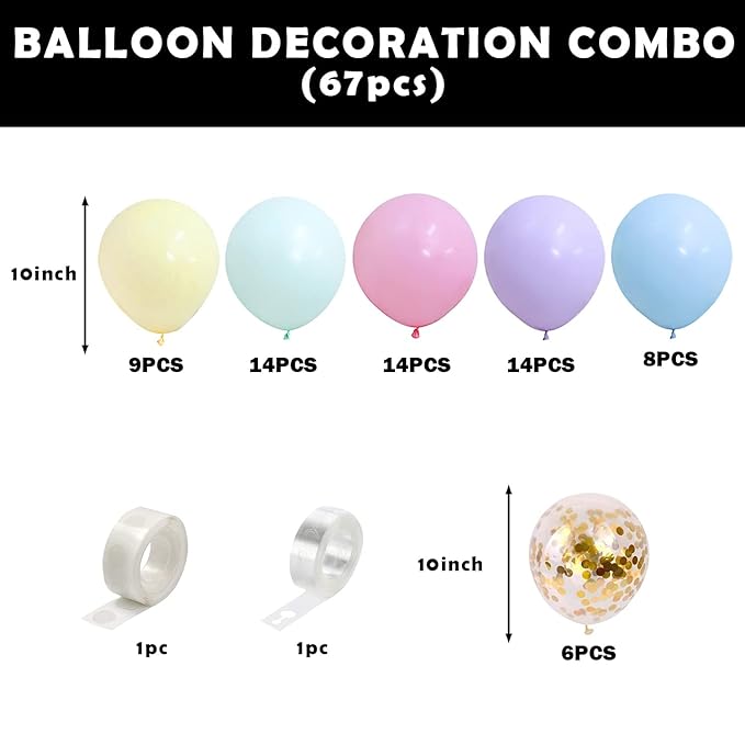 Party Propz Pastel Balloons For Birthday Combo Kit - Latex Multicolor Pastel Balloons For Birthday - 67Pcs Hydrogen Balloons For Birthday Candy BalloonsCandyland Baby Shower Balloons &Curtains