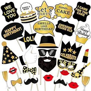 Party Propz Birthday Photo Booth Props 29Pcs Set with Funny Crown Fun Mask Hats Beard Happy Face Wig Mustache Prop for Kids Selfie Photobooth,Birthdays Parties Items Decorations Supplies