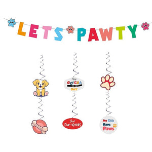 Party Propz Lets Pawty Birthday Decoration Items - 7pcs | Lets Pawty Banner(Cardstock) | Dog Birthday Decoration | Swirls For Birthday Decor | Ceiling Decoration Items | Woof Furever Young Bday Decor