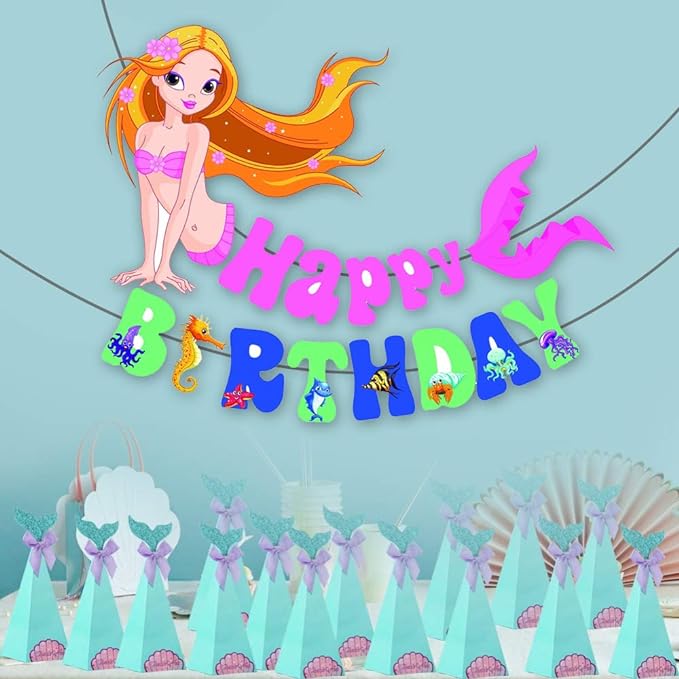 Party Propz Mermaid Happy Birthday Banner for Birthday Decoration Set of 1, Multicolor