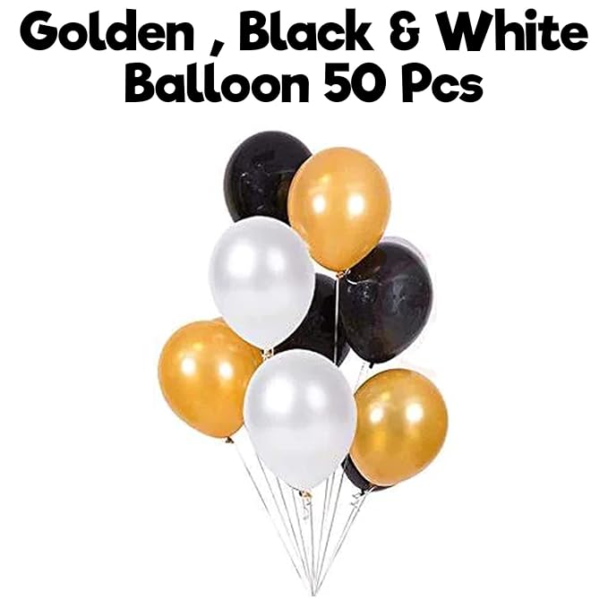 Party Propz Metallic Balloons For Decoration 50 Pcs - Balloons For Birthday Decorations For Boys | Black And Gold Balloons For Decoration