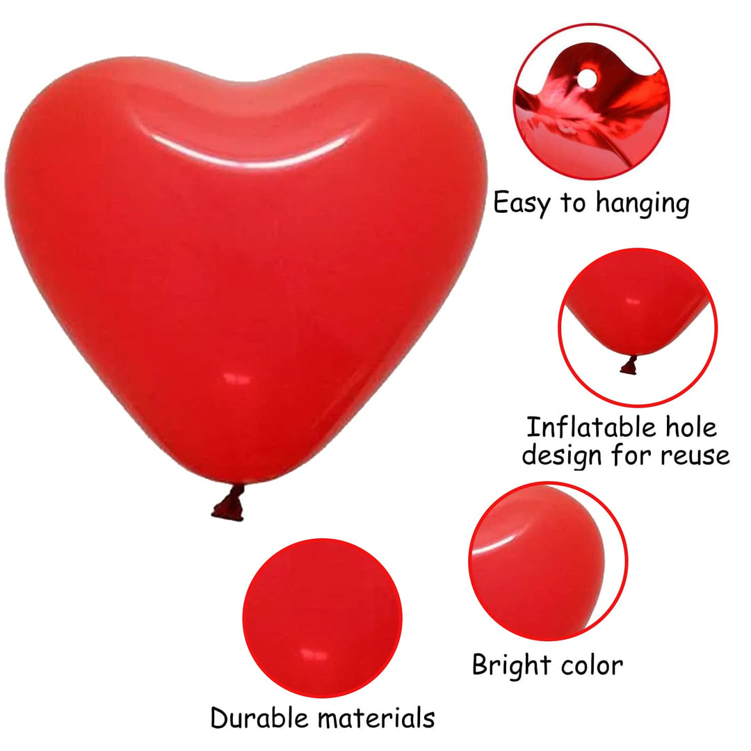 Party Propz Rubber Red Heart Balloons For Decoration - Pack Of 50 Heart Shape Balloons For Anniversary, Proposal, Wedding, Romantic Decoration|Love Balloons For Decoration|Red Heart Shaped Balloons