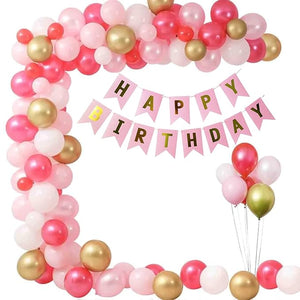 Party Propz Pink Happy Birthday Decoration Kit 41pcs Combo Set Banner Balloon Metallic Confetti For Girls