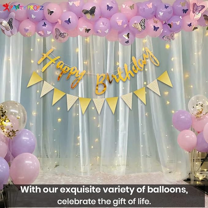 Party Propz Purple Birthday Decoration Items - Set of 81 Pcs Happy Birthday Decoration Purple for Girls | Lavender & Pink Balloons for Birthday Decoration | Birthday Decoration Kit for Wife