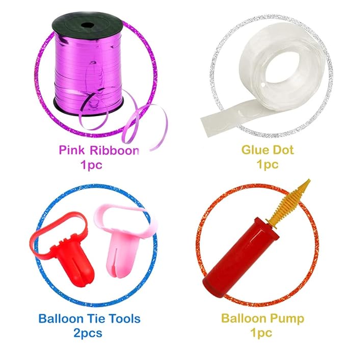 Party Propz Baby Shower Latex Balloon Pump Combo, 1pc Hand Balloon Pump, 1pc Ribbon, 1pc Glue Dot And 2pcs Tie Tool, Multicolour