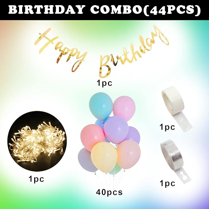 Party Propz Rubber Pastel Balloons For Birthday Combo Kit With Fairy Light- 44Pcs Pastel Colour Balloon For Birthday/Hydrogen Balloons For Birthday/Candy Balloons/Candyland, Balloons &Curtains