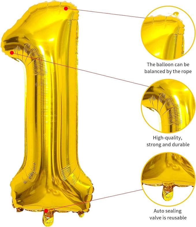 Party Propz Number 1 Foil Balloon - 32 Inch gold Foil Balloon for Birthday Decoration items | Anniversary Decoration items | Balloon Decoration | Number Balloons for Party | 1 Number Foil Balloon Big