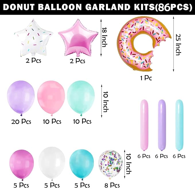 Party Propz Donut Theme Birthday Decorations - 87Pcs Donut Balloons for Birthday Combo Kit | Pastel Balloons for Birthday | 1st Birthday Decoration for | Birthday Decoration for Kids | Candy Theme