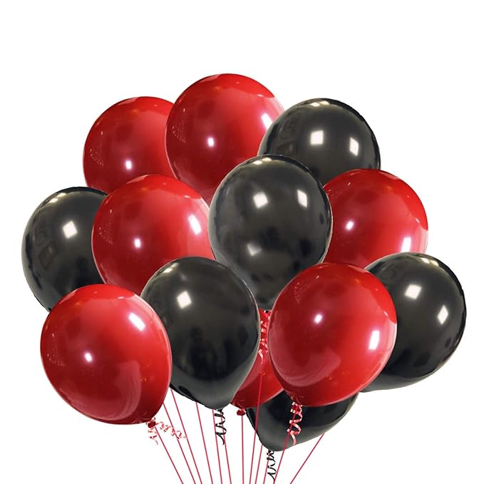 Party Propz Balloons For Decoration - 100 Pieces Red And Black Balloons For Decoration / Ballons For Birthday Decorations / Balloon Birthday Decoration / Metallic Balloons For Decoration, Red