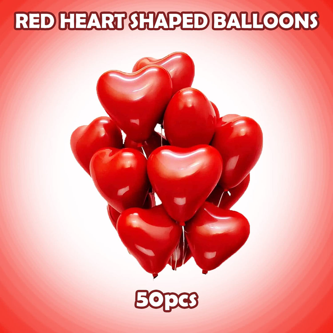 Party Propz Rubber Red Heart Balloons For Decoration - Pack Of 50 Heart Shape Balloons For Anniversary, Proposal, Wedding, Romantic Decoration|Love Balloons For Decoration|Red Heart Shaped Balloons