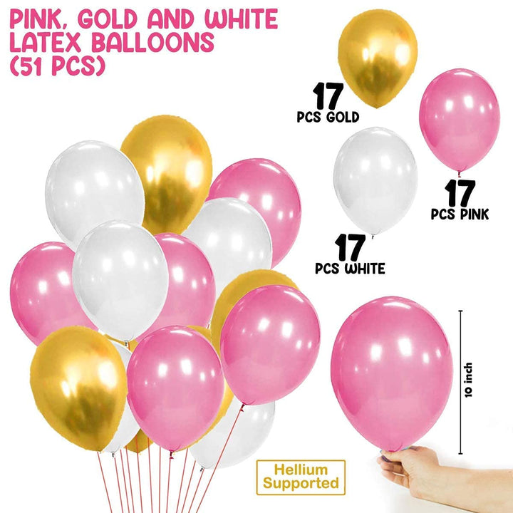 Party Propz Metallic Balloons - Large 51 Pcs, Golden, Pink And White Balloons For Decoration | Birthday Decoration Items For Girls, Boys | Metallic Balloons For Decoration | Balloons For Birthday