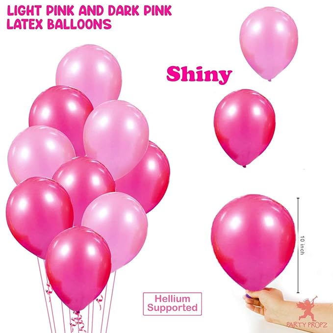 Party Propz Girls Happy Birthday Letter Foil Metallic Balloons Decorations Kit Combo- 54Pcs for Girl Kids Baby First Bday Decoration Items / Wife Women Celebration / Led Fairy Light Theme Pink