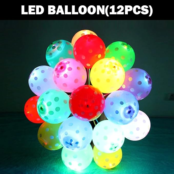 Party Propz LED Balloons For Birthday Decoration - 12 Pcs, Polka LED Balloons For Party | Glow Balloons | Birthday Decoration Items | Birthday Balloons For Decoration | Multicolor Party Balloons For Decoration