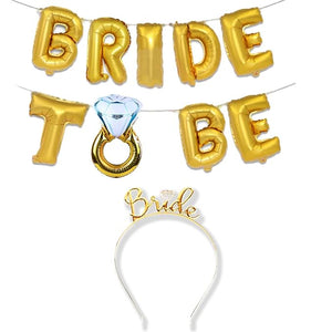 Party Propz Bridal Shower Decorations Kit - 2 Pcs Bachelorette Party Decorations With Bride To Be Foil Balloons And Bride To Be Crown | Bride To Be Decoration Set Combo With Crown | Ring Foil Balloon