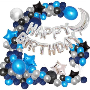 Party Propz Blue Happy Birthday Decoration Kit Combo 47pcs Combo Set Banner (cardstock), Balloon, Metallic, Moon and Star Foil For Boys, Husband, Adult, 30th 40th 50th 60th Party Supplies