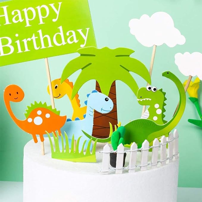 Party Propz Dinosaur Theme Happy Birthday Cake Toppers Set 11 Pcs For Boys|Kids Parties|Dinosaur Cake Topper|Dinosaur Theme Birthday Decorations|Dinosaur Cake Toppers For Boys