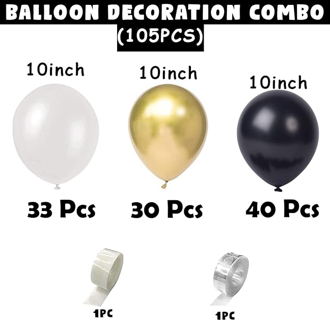 Party Propz Black Golden balloons Garland Arch Kit - 105Pcs Set for Birthday Theme Party Decorations/Husband, Wife Balloon Decoration/Metallic Ballon Decoration Pack/Black Balloons