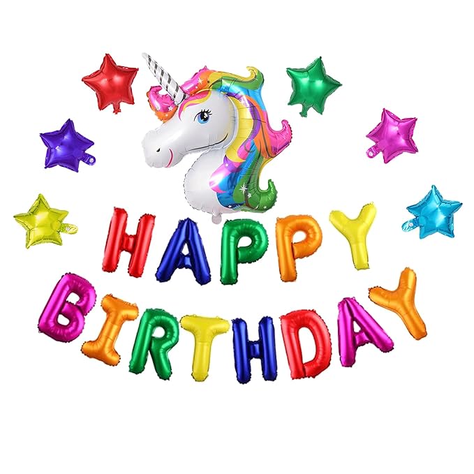 Party Propz Unicorn Theme Birthday Decorations Items Combo Set - 9Pcs Kit with HBD Foil Balloon, Unicorn Foil Balloon for Bday Decoration for Girls, Boys, Kids, Baby multicolour multicolour