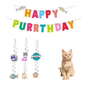 Party Propz Cat Theme Birthday Decorations - 13 Pcs Cat Birthday Decoration Kit | Cat Party Decoration | Cat Party Supplies | Cat Birthday Swirls | Happy Purrthday Banner (Cardstock)