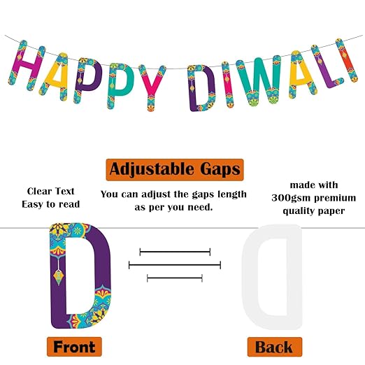 Party Propz Happy Diwali Decoration Items - Pack of 14pcs, Diwali Props, With Happy Diwali Banner (Cardstock) | Diwali Decoration Items For Home Decor | Dipawali Decorations Combo For Home