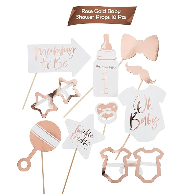 Party Propz Rose Gold Baby Shower Props- 10pcs Baby Shower Decoration Items | Maternity Props for Photoshoot | Baby Shower Accessories | Baby Shower Photoshoot Props | Mom to Be Props | Baby Shower