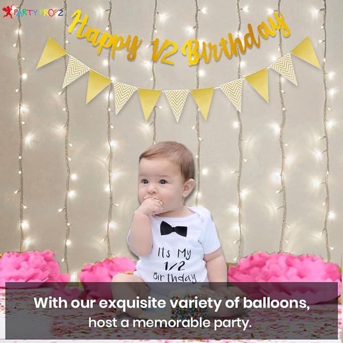 Party Propz Half Birthday Decorations For Baby Combo - 3Pcs Items Set With Led Fairy Light For 6M Birthday Decorations For Boy - 1/2 Birthday Decorations For Boys - Half Bday Banner,Half Way To One