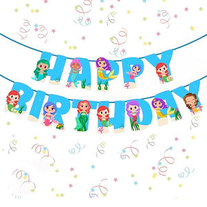 Party Propz Mermaid Theme Happy Birthday Banner - Little Mermaid Characters Banner | Mermaid Theme Birthday Decorations | Kids Birthday Decoration | Birthday Banner For Girls | Cute Birthday Banner Blue (Cardstock)