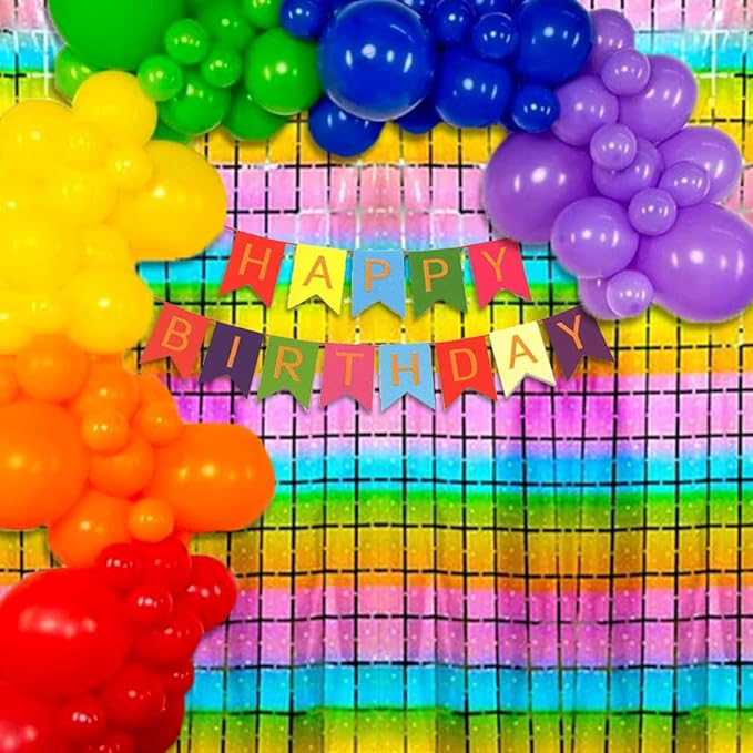 Party Propz Happy Birthday Decoration Kit- 43Pcs Multicolour latex Balloon Decoration For Birthday, Crepe cardstock Backdrop/ Rainbow Theme Birthday Decorations