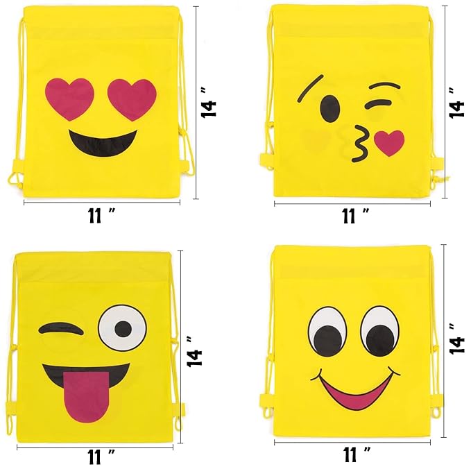 Party Propz Emoji Bag for Return Gift - 12Pcs Drawstring Bag for Kids Return Gift/Emoji Drawstring Bags