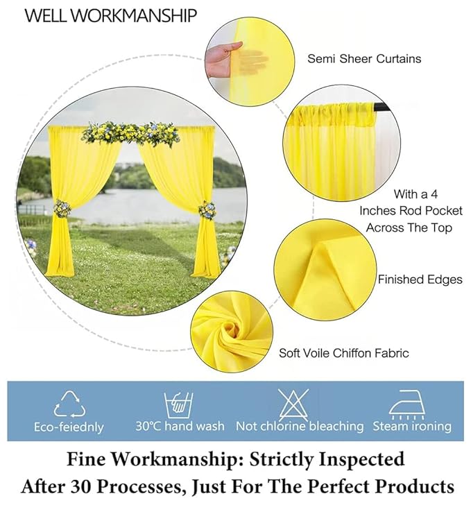 Party Propz Yellow Backdrop Cloth For Decoration - Pack of 2Pcs Yellow Net Curtain For Decoration | Haldi Decoration Items For Marriage | Net Curtain Decoration Cloth For Haldi Ceremony Decoration Kit