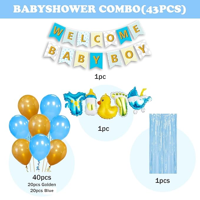 Party Propz Welcome Baby Boy Decoration-43Pcs Blue Baby Welcome Home Decoration Kit|Welcome Home Decoration|With Welcome Baby Banner (cardstock),Foil Curtains|New Baby Welcome Home Decoration Kit