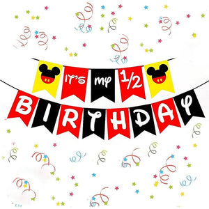 Party Propz Half Birthday Banner- Mickey Birthday Decoration Items | Its My Half Birthday Decorations | Red and Black Birthday Decoration | Happy 6 Months Birthday decorations | Happy Birthday Banner (Cardstocks)