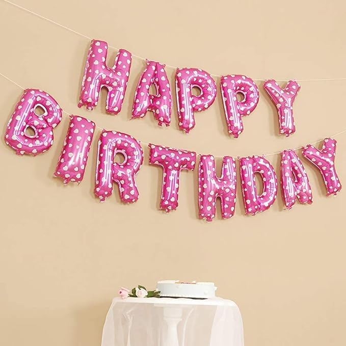 Party Propz Happy Birthday Pink Foil Balloon Alphabet With Glue Dot for Decorations/Birthday Decoration Kit Items Combo Set/Ballon for Husband, Kids