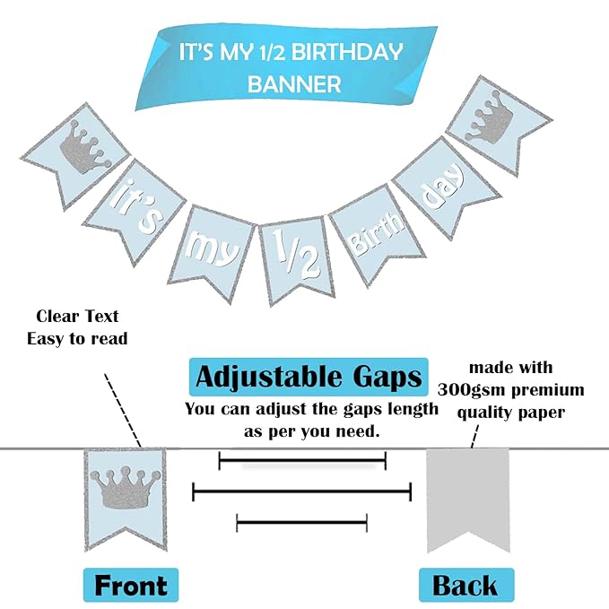 Party Propz Its My Half Birthday Banner(cardstock) - Set Of 1 Pc | Happy Half Birthday Banner(cardstock) | 1/2 Birthday Decorations for Boys | Half Months Bday Decorations for Boys, Kids | Decoration Items