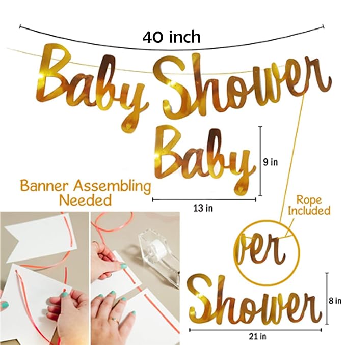 Party Propz Baby Shower Decorations Set Combo 56Pcs Baby Shower Bunting, Baby Feet,Cardstock, Foil Curtain for Maternity, Pregnancy Photoshoot Material Items Supplies - Multicolor