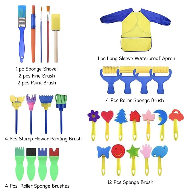 Party Propz Paint Brushes Set for Toddler Kids Early Learning Toys Paints sponges Crafts Materials/Art Supplies/Watercolor Painting/Artist Kit/3 4 5 6 7 8 Years Gifts nontoxic-100% Baby SafeWashable