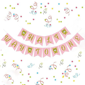 Party Propz Half Way To One Banner - Half Birthday Banner (Cardstock) | Half Birthday Decorations for Baby Girl | 1/2 Birthday Decorations for Girls | 6 Month Birthday Decorations | Half Year Birthday