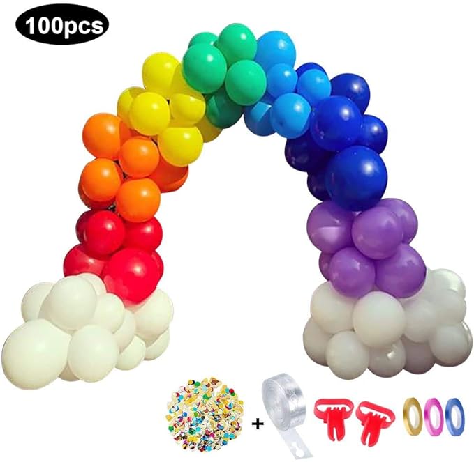 Party Propz Rainbow Decoration Items - 88 Pcs, Multicolour Balloons For Decoration | Rainbow Theme Balloon Decoration Kit | Birthday, Babyshower, Anniversary | Bride To Be, Happy Birthday Balloons